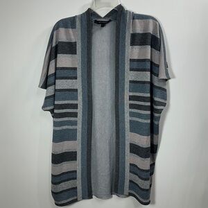 St. John Cardigan striped sweater open front gray silver short sleeve petite.